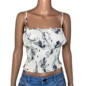 Reformation floral white and blue tank top crop